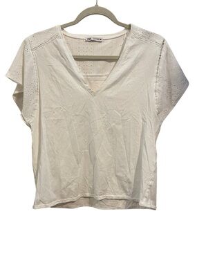 Zara V-Neck Eyelet Shirt in White